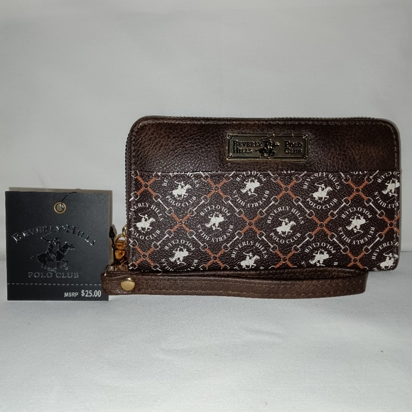 Beverly Hills Polo Club Handbags - Beverly Hills Polo Club Brown and Orange Patterned Wristlet